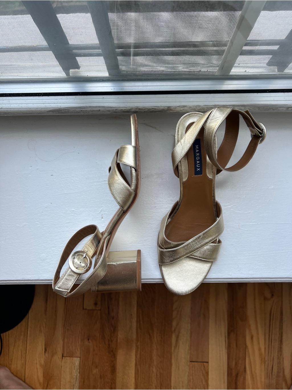 Margaux Metallic Gold Block-Heel Sandals